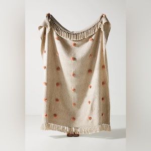 Anthropologie Polka Dot Pom Throw Blanket - Pink Poms